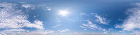 blue clear sky with beautiful fluffy clouds without ground. Seamless hdri panorama 360 degrees angle...