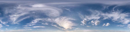 Seamless clear blue sky hdri panorama 360 degrees angle view with zenith and beautiful clouds for...