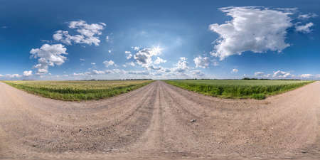 Full spherical seamless hdri panorama 360 degrees angle view on no traffic white sand gravel road...