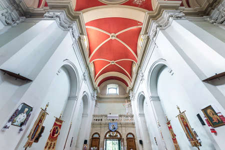 LVIV, UKRAIN -  AUGUST 2019:  interior dome and looking up into a old gothic uniate church ceilingのeditorial素材
