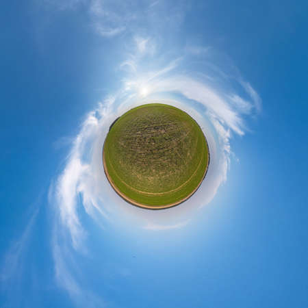Little planet transformation of spherical panorama 360 degrees. Spherical abstract aerial view in...