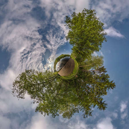 Little planet transformation of spherical panorama 360 degrees. Spherical abstract aerial view in...