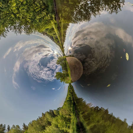 Little planet transformation of spherical panorama 360 degrees. Spherical abstract aerial view in...