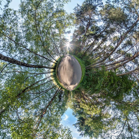 Little planet transformation of spherical panorama 360 degrees. Spherical abstract aerial view in...