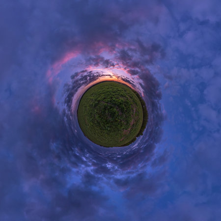 green tiny planet transformation of spherical panorama 360 degrees. Spherical abstract aerial view...