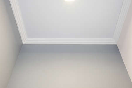 Detail of corner ceiling cornice with intricate crown molding.の写真素材