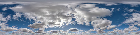cloudy blue sky hdri panorama 360 degrees angle view with zenith and beautiful clouds for use in 3d...