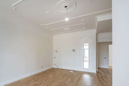 empty white room with repair and without furnitureの写真素材