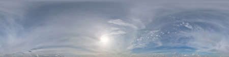 blue sky hdri 360 panorama with white beautiful clouds in seamless projection with zenith for use in...