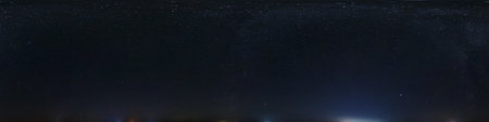 night panorama of firmament with stars and milky way. Seamless panorama with zenith for use in 3d graphics or game development as sky dome or edit drone shot for sky replacementの写真素材