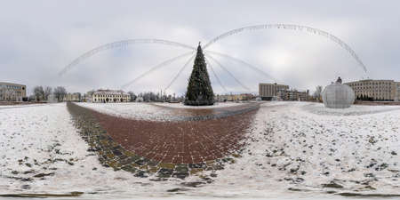 full seamless hdr 360 panorama view on central square with Christmas tree on new Year in...