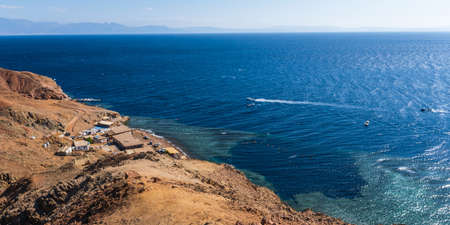 panorama view from the height of the mountains range  to the blue sea