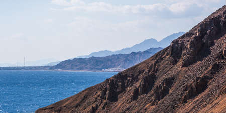 panorama view from the height of the mountains range  to the red seaの写真素材