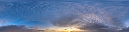 evening blue sky hdr 360 panorama with white beautiful clouds in seamless projection with zenith for...