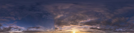 evening dark blue sky hdr 360 panorama with white beautiful clouds in seamless projection with...