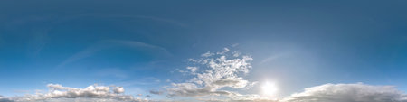 blue sky hdri 360 panorama with white beautiful clouds in seamless projection with zenith for use in...