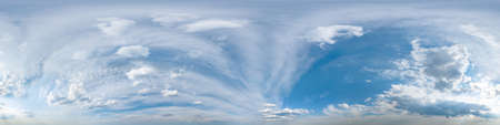 Seamless overcast blue sky hdri panorama 360 degrees angle view with zenith and beautiful clouds for...
