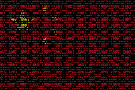 matrix binary code of zeros and ones in china flag colors. Concept of computer modern technology and cyberspaceの写真素材