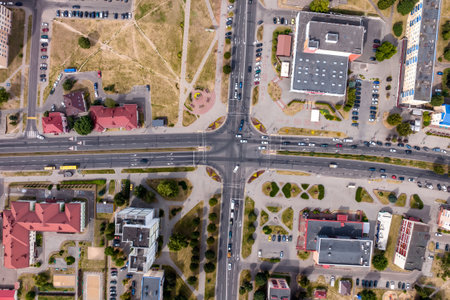 aerial view of road interchange or highway intersection. Junction network of transportation taken by...