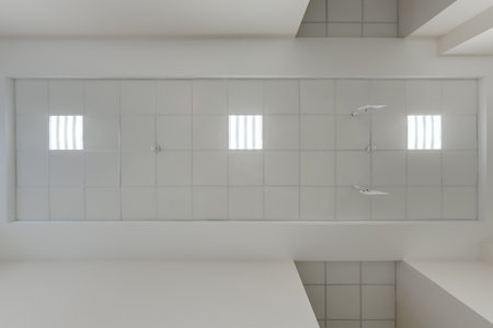 cassette stretched or suspended ceiling with square halogen spots lamps and drywall construction in...
