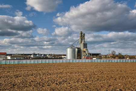 agro-industrial complex with silos and grain drying and seeds cleaning line.の写真素材