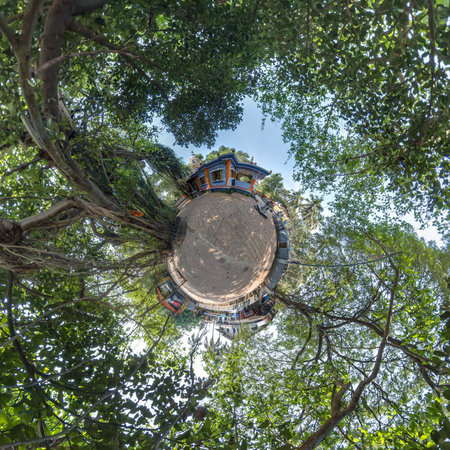 tiny planet transformation of spherical panorama 360 degrees. Spherical abstract aerial view with...