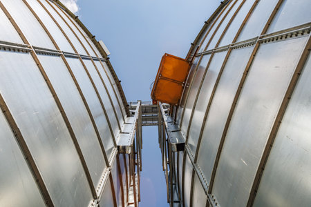 silos on agro-industrial complex with seed cleaning and drying line for grain storage. Granary elevatorの写真素材