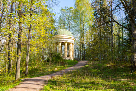 View of Diana Temple and Traskanda manor park (Aurora Park) in spring, Espoo, Finlandの写真素材