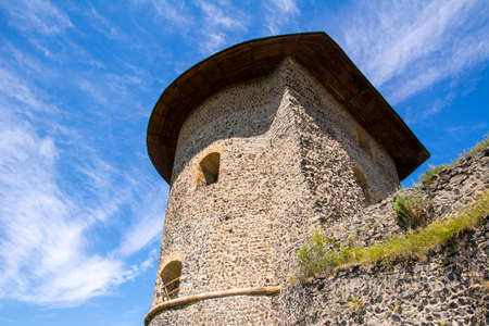 View of ruins and tower of The Somosko Castle (Somoska Castle), Slovakiaのeditorial素材