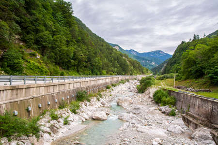 View to the River Aupa, Dordolla, Province of Udine, Italyの写真素材
