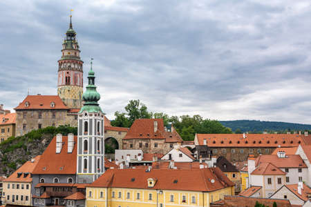View to Cesky Krumlov Old Town and Castle Tower, Czech Republicのeditorial素材