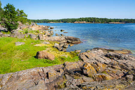 The rocky view of Porkkalanniemi, rocks, stones and Gulf of Finland, Kirkkonummi, Finlandの写真素材