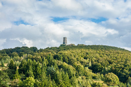 View to the Shipka Monument, Balkan Mountains, Bulgarka Nature Park, Bulgaria.の写真素材
