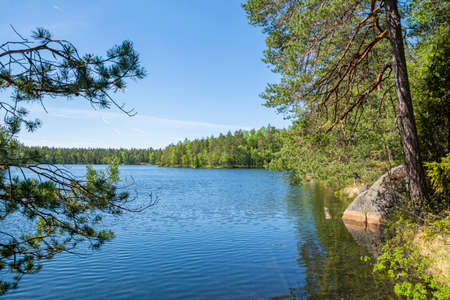 View of The Orajarvi Lake, Nuuksio, Espoo, Finlandの写真素材