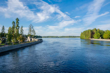 View to The Vuoksi River in summer, Imatra, South Karelia, Finlandの写真素材