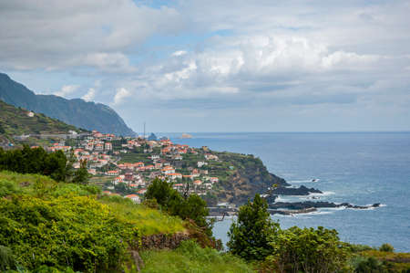 View to village of Seixal and Atlantic Ocean, Madeiraの写真素材