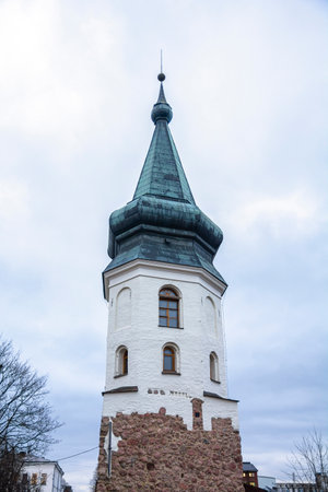 View of The City Hall Tower (Rathaus Tower), Vyborg, Russiaのeditorial素材
