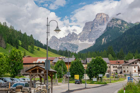 Pescul, Italy - July 9, 2019: View of the village and Monte Civetta, major mountain of the Dolomitesのeditorial素材