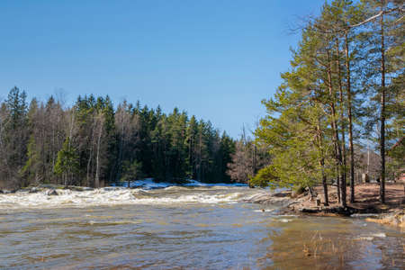 View of The Langinkoski rapids in spring, Kymi river, Kotka, Finland