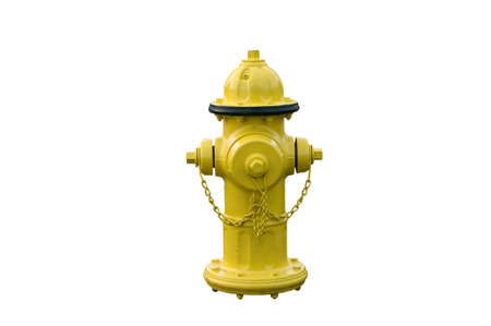 Yellow fire hydrant isolated against white backgroundの写真素材