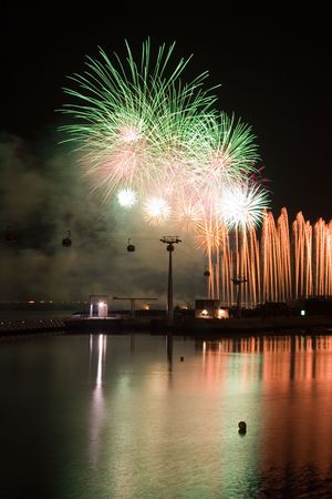 a festival of firework in lisbon/portugal beautifull colors and lines