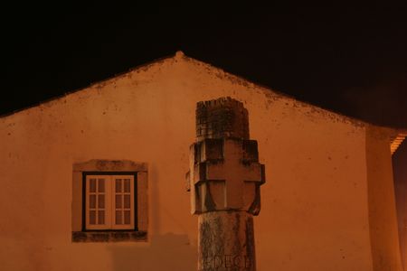 A detail of the houses in Obidos at nightの写真素材