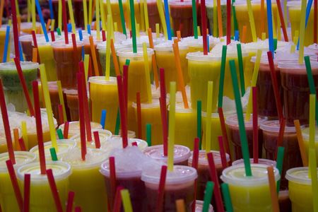 a perspective of Juices in a market in Barcelonaの写真素材