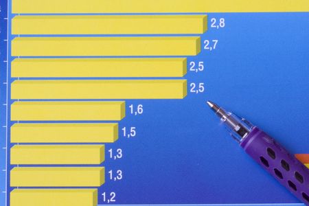 a colorful business chart with a pointing pen