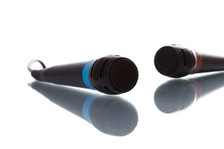 a isolated microphone with his reflection (selective and soft focus)の写真素材