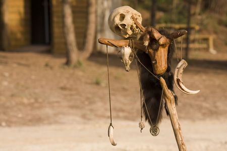 Bones and a skull marking the villageの写真素材