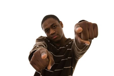 african young man pointing to you (selective focus)