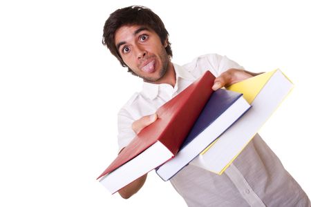 young student carrying books (selective focus)の写真素材