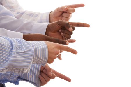 multiracial hands gesturing together (isolated on white)の写真素材
