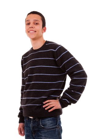 young men smiling with a pose (isolated on white)の写真素材
